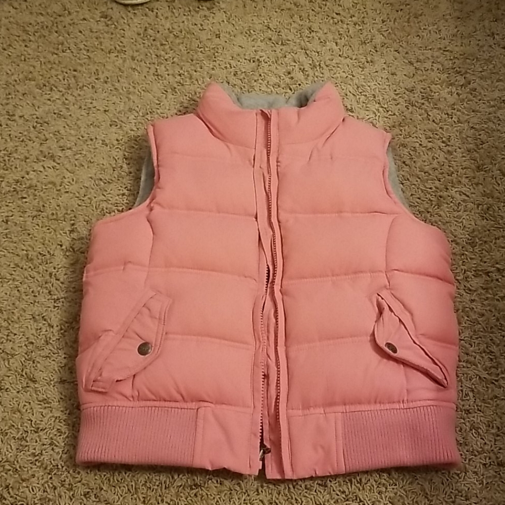 Gap pink gray puffer fleece lined vest 14/16 NWOT